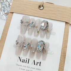 Cat Eye Chain Diamond Handmade press on Nails / 10Pcs Ballerina Nails