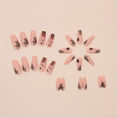 Pumpkin Spider Web Press on Nails 24Pcs Medium Ballerina Nails
