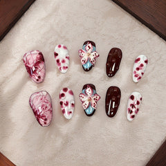 Rendering 3D Flowers Handmade press on Nails / 10Pcs Almond Nails