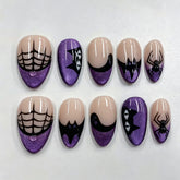 Purple Halloween Presson on Nails 10Pcs Medium Almond Nails