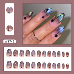 Colorful Spider Press on Nails 24Pcs Short Oval Nails
