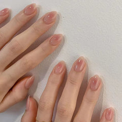 Simple Blush Nude Press on Nails 24Pcs Short Almond Nails