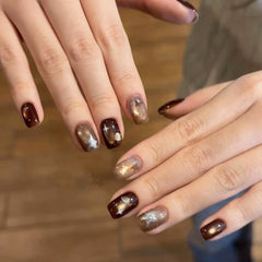 Planet Gilt Cat Eye on Nails 10Pcs Short Square Nails