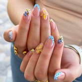 French Blueberry Blossom Press on Nails 10Pcs Medium Almond Nails