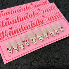 Leopard French Cherry(Handmade press on nails)/10Pcs Almond Nails