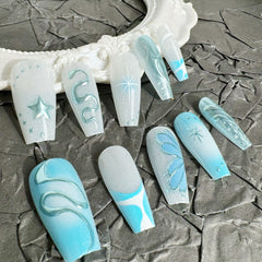 Blue Butterfly & Snake Y2K Cat Eye(Handmade press on nails)/10Pcs Ballerina Nails