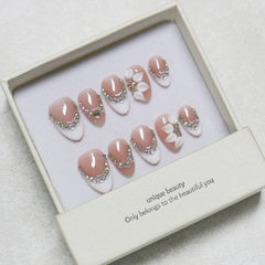 Carved Diamond(Handmade press on nails)/10Pcs Almond Nails