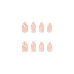 White Ribbon Handmade press on Nails / 24Pcs Almond Nails