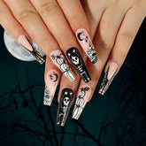 Spider Web Pumpkin Press on Nails 24Pcs Long Ballerina Nails