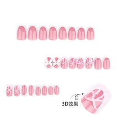 French Bow Melody Press on Nails 24Pcs Short Squoval Nails