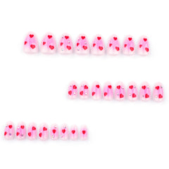 Blush Heart Diamond Press on Nails 24Pcs Medium Almond Nails
