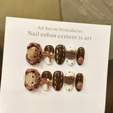 Bow Kitty Hood(Handmade press on nails)/10Pcs Oval Nails