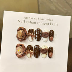 Bow Kitty Hood(Handmade press on nails)/10Pcs Oval Nails