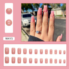Simple Pink Love Heart Press on Nails 24Pcs Medium Squoval Nails