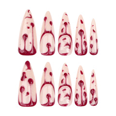3D red blood Press on Nails 24Pcs Long Stiletto Nails