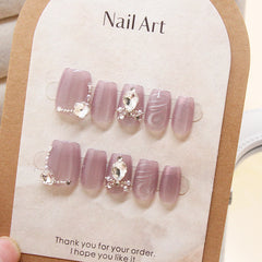 Diamond Swan Cat Eye Gradient(Handmade press on nails)/10Pcs Squoval Nails