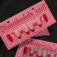 French Flower(Handmade press on nails)/10Pcs Almond Nails