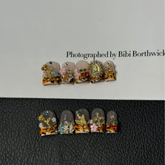 Leopard Spark(Handmade press on nails)/10Pcs Square Nails