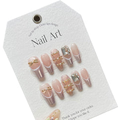 Ballet Shoes Pink French Bow Handmade press on Nails / 10Pcs Ballerina Nails