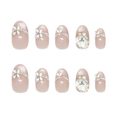 French Pearl Diamond(Handmade press on nails)/10Pcs Oval Nails