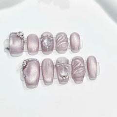 Diamond Swan Cat Eye Gradient(Handmade press on nails)/10Pcs Squoval Nails