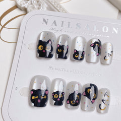 Bombay Cat Cat Eye(Handmade press on nails)/10Pcs Squoval Nails
