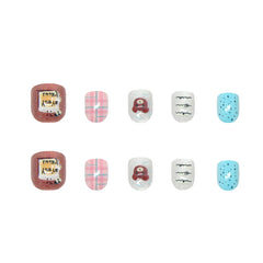 Bear Cat Eye Blue Pink Plaid(Handmade Press On Nails)/10Pcs Short Children's Nails