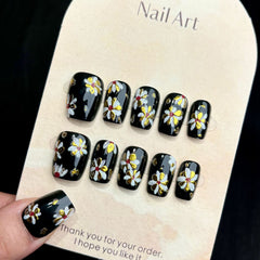 Retro Flower (Handmade press on nails)/10Pcs Square Nails