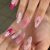 Blush 3D Flowers Pink Press on Nails 24Pcs Short Almond Nails