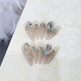 Cat's Eye Ombre Diamond Handmade press on Nails / 10Pcs Stiletto Nails