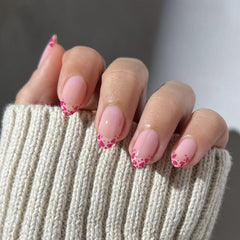 Pink Love French Press on Nails 24Pcs Medium Almond Nails