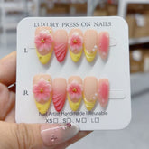 3D Carved French(Handmade press on nails)/10Pcs Almond Nails