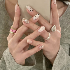 Polka Dot Star Cat Eye on Nails 10Pcs Short Oval Nails