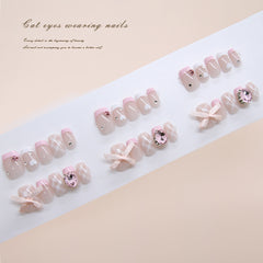 Plaid Diamond Bow(Handmade press on nails)/10Pcs Squoval Nails