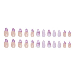 Purple Love Press on Nails 24Pcs Medium Almond Nails
