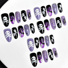 Black Purple Skeleton(Handmade press on nails)/10Pcs Almond Nails
