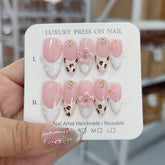 Spotted Carved(Handmade press on nails)/10Pcs Almond Nails