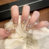 Champagne Cat Eye Butterfly Diamond Handmade press on Nails / 10Pcs Ballerina Nails