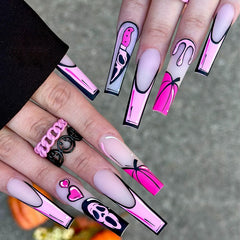 Comic pumpkin ghost Press on Nails 24Pcs Long Ballerina Nails