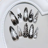 Dark Night Flower on Nails 30Pcs Long Stiletto Nails