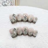 Dark Star Cat Eye Handmade press on Nails / 10Pcs Squoval Nails