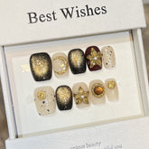 Star Moon Flower Handmade press on Nails / 10Pcs Squoval Nails