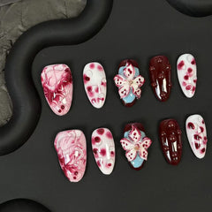 Rendering 3D Flowers Handmade press on Nails / 10Pcs Almond Nails