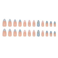 Summer Sea Wave Shells Blue Press on Nails 24Pcs Medium Almond Nails