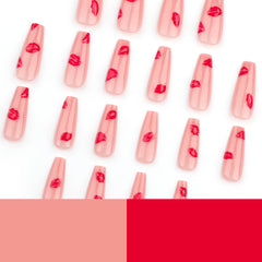 Red Lipstick Press on Nails 24Pcs Long Ballerina Nails