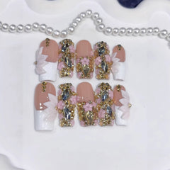 Full Diamond Flash Water Pipe(Handmade press on nails)/10Pcs Ballerina Nails