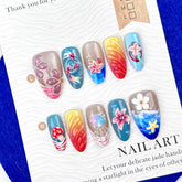 Island Vacation Cat Eye on Nails 10Pcs Medium Almond Nails