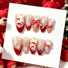 Snowflake Bear Presson on Nails 10Pcs Medium Almond Nails