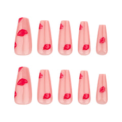 Red Lipstick Press on Nails 24Pcs Long Ballerina Nails