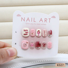 Bunny Pastry Bow Cat Eye(Handmade Press On Nails)/10Pcs Short Children's Nails
